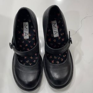 MIA black leather chunky heels shoes